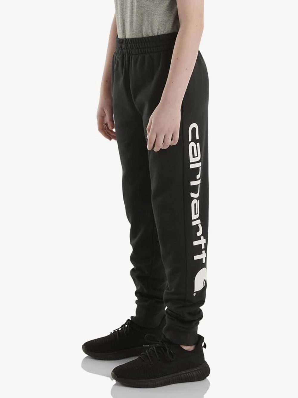 CARHARTT Boys’ Black Jogger Athletic Sweatpants with White Side Logo